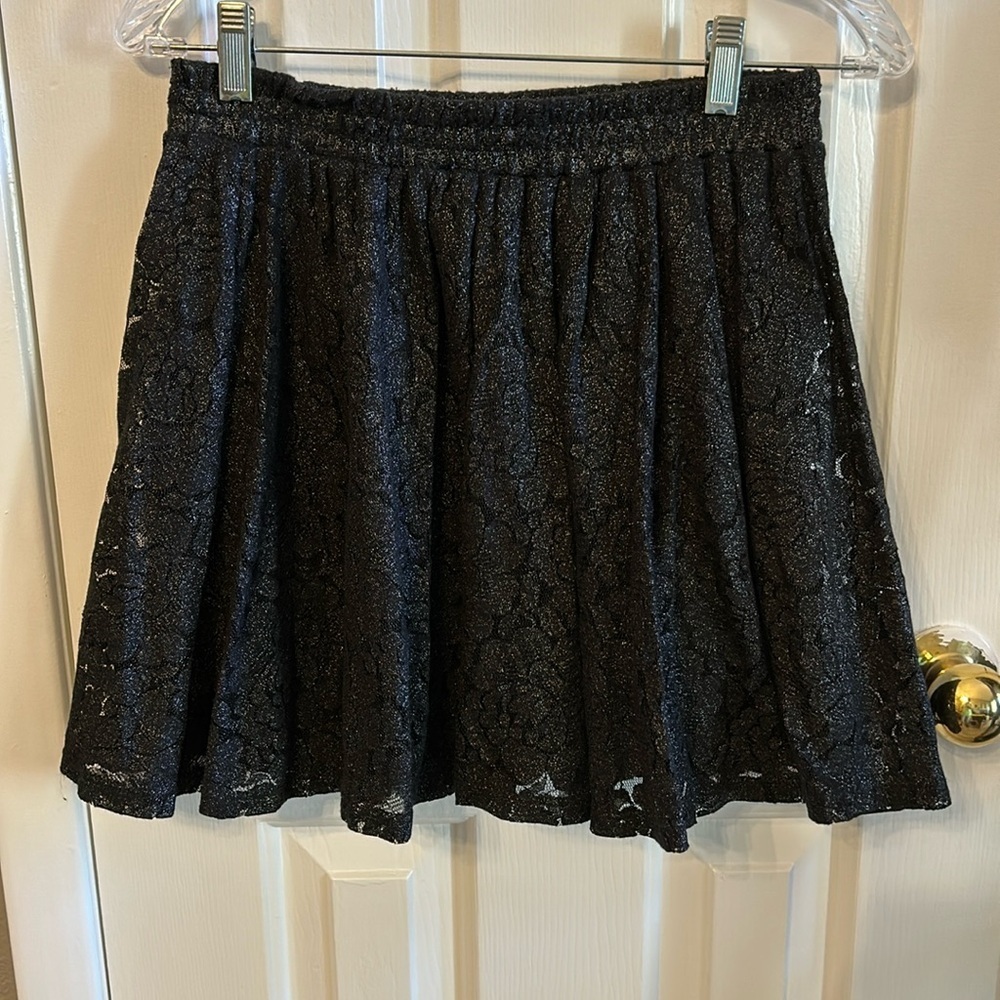 Frenchi Women’s (S) Shimmering Metallic Black Floral Lace “Skater Skirt”